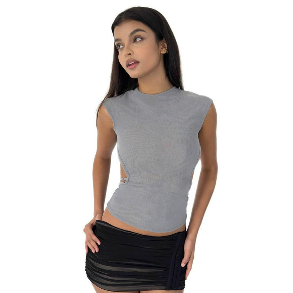 Zara Summer Solid Color Round Neck Sleeveless Backless Tank Top